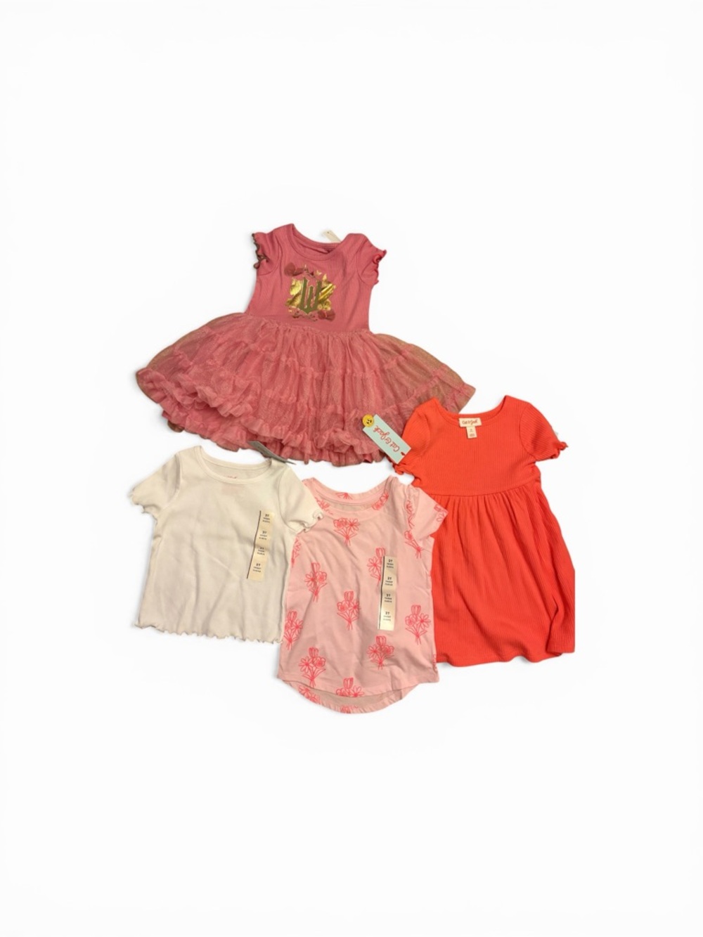 Cat & Jack Girls 2T Pink & Coral Dress/Shirt Bundle - 4 Pieces -NWT (new)